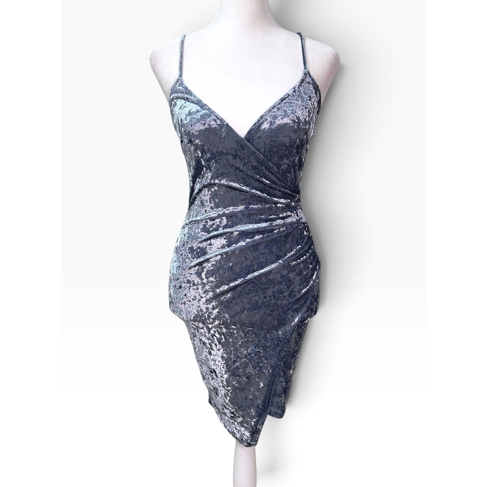Charlotte Russe Bodycon Dress Women XS Blue Crushed Velvet Ruched Cocktail Mini